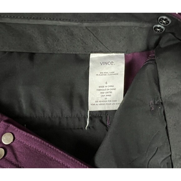 Vince Pintucked Seam Side-Tab Crop Pants  Size 6  Eggplant Stretch Wool Blend - Picture 8 of 13